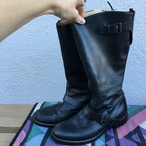 Auth Gucci Motorcycle(shearling)leather boots 6